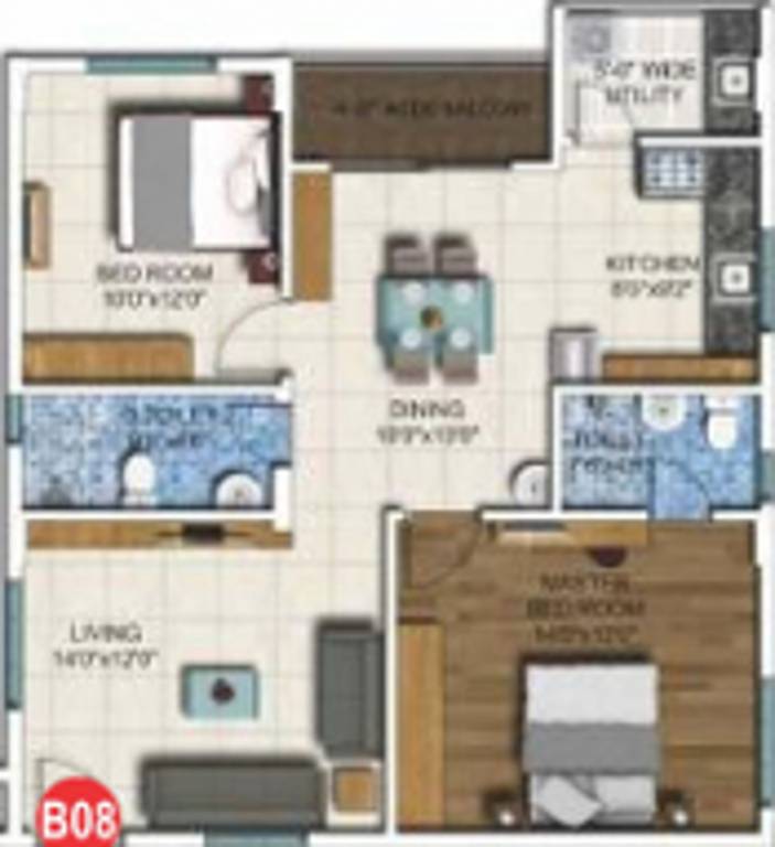 DSR White Waters II (2BHK+2T (1,128 sq ft) 1128 sq ft) DSR White Waters II (2BHK+2T (1,128 sq ft) 1128 sq ft)