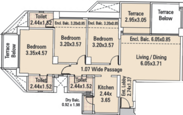 Kumar Prithvi H1 (3BHK+3T (1,032 sq ft) 1032 sq ft)