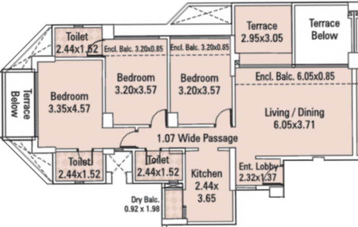 Kumar Prithvi H1 (3BHK+3T (1,029 sq ft) 1029 sq ft)