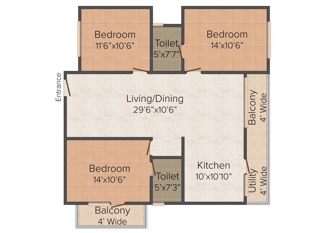 SLS Square (3BHK+3T (1,405 sq ft) 1405 sq ft)