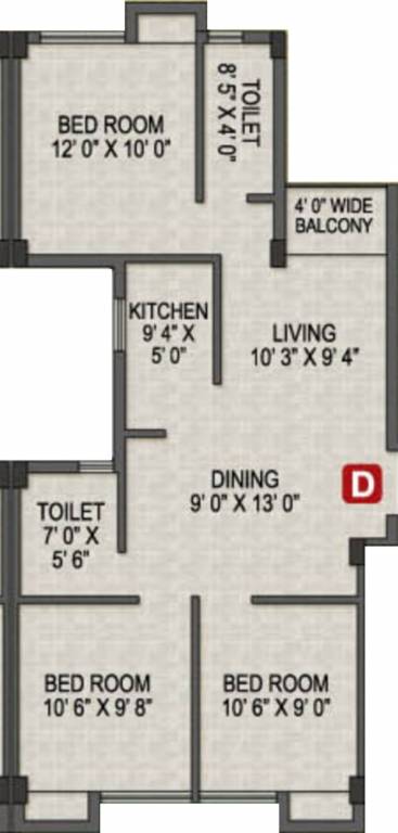 Magnolia Prime (3BHK+2T (1,003 sq ft) 1003 sq ft)
