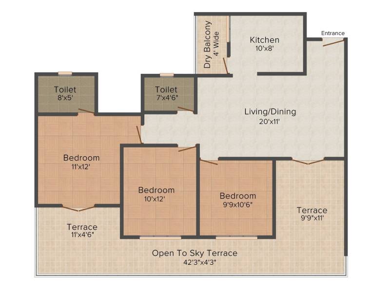 Mittal Group Sun Universe 3BHK+3T (1,400 sq ft)