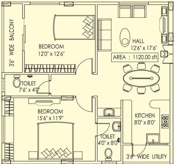 Infocity Magnus (2BHK+2T (1,120 sq ft) 1120 sq ft)