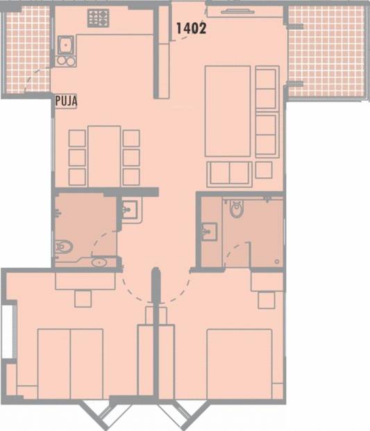 Vertical Oriana Phase I (2BHK+2T (705.36 sq ft) + Pooja Room 705.36 sq ft)