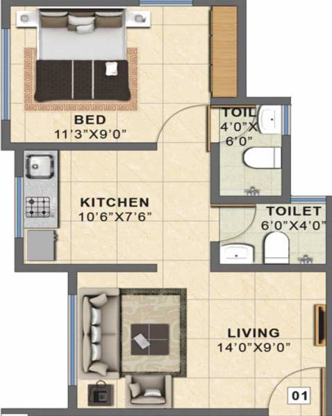 Aadharshila Aadharshila Sapphire (1BHK+2T (316.67 sq ft) 316.67 sq ft)