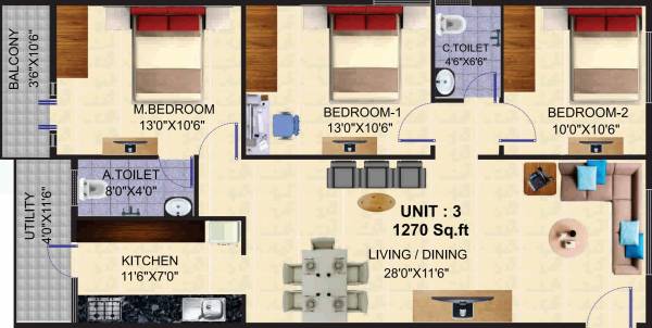  Lak Ven Pride (3BHK+2T (1,270 sq ft) 1270 sq ft)