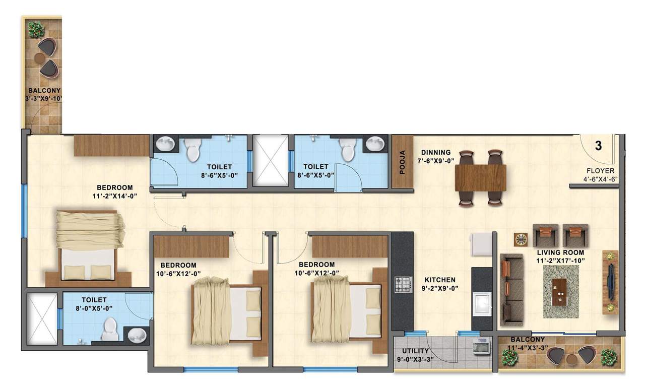 Definer Kingdom Phase 2 (3BHK+3T (1,427 sq ft) + Pooja Room 1427 sq ft)