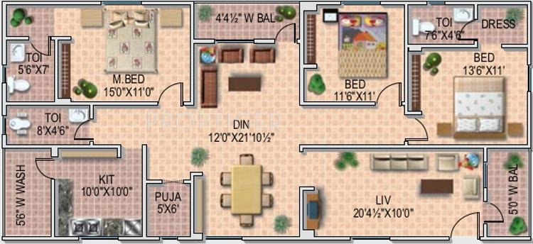 ARCA Satya Residency (3BHK+3T (1,900 sq ft)   Pooja Room 1900 sq ft)