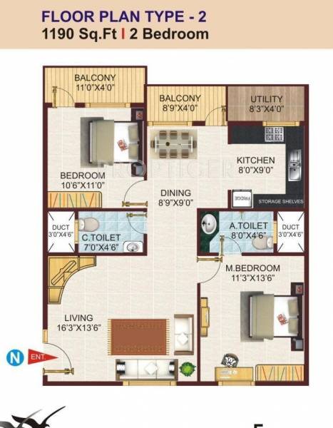 Balaji Meadows (2BHK+2T (1,190 sq ft) 1190 sq ft)