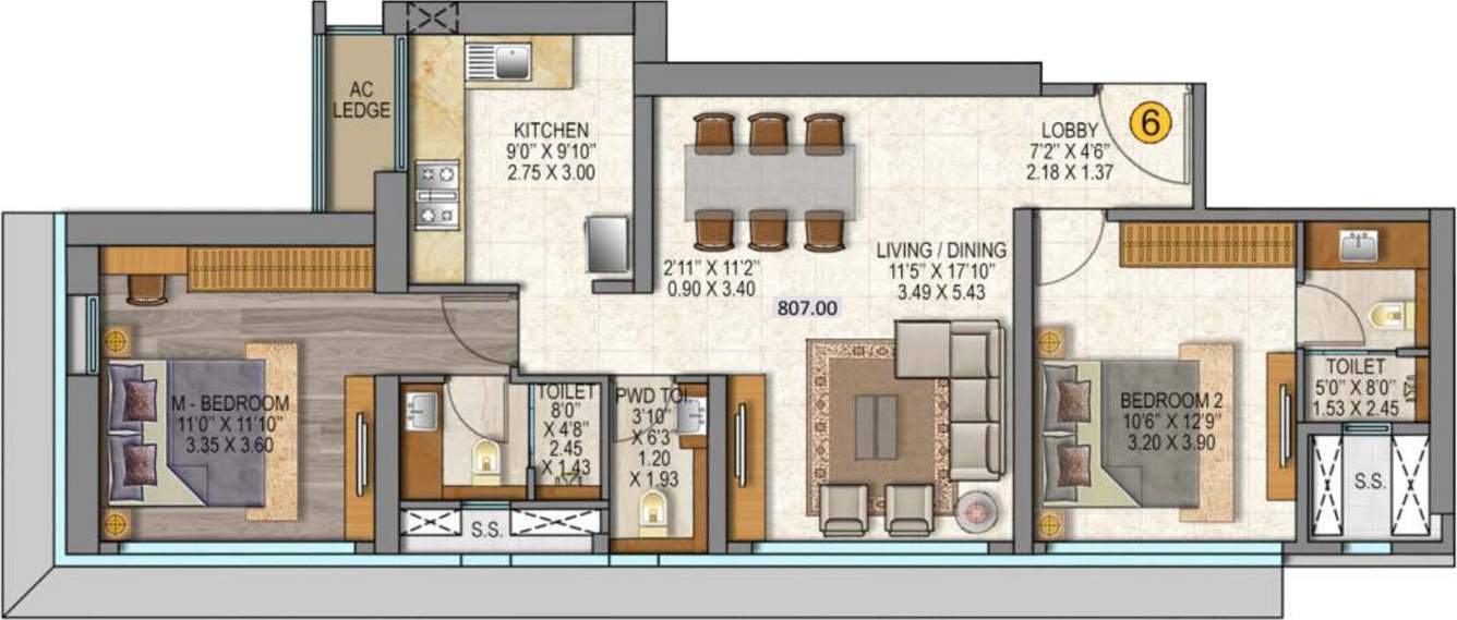 Sheth Auris Serenity Tower 2 (2BHK+2T (807.29 sq ft) 807.29 sq ft)