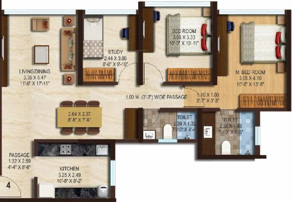 ACME Boulevard Tower 4 (2BHK+2T (879.30 sq ft) + Study Room 879.3 sq ft)