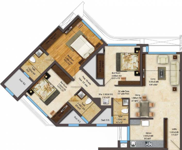 ACME Group Alpinia (3BHK+3T (880.16 sq ft) 880.16 sq ft)