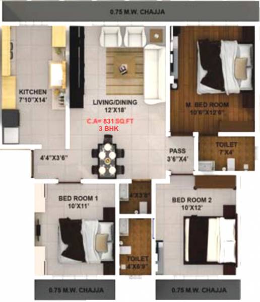 Modispaces Oyster (3BHK+3T (831 sq ft) 831 sq ft) Modispaces Oyster (3BHK+3T (831 sq ft) 831 sq ft)