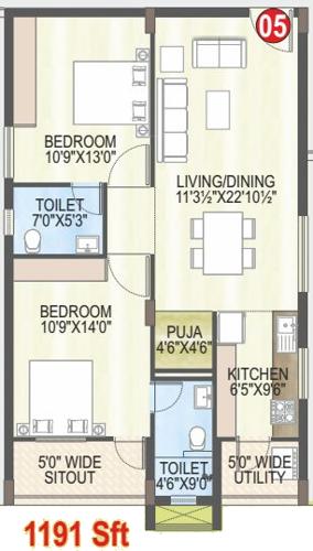 MVV MVV Pallavi (2BHK+2T (1,191 sq ft) 1191 sq ft)