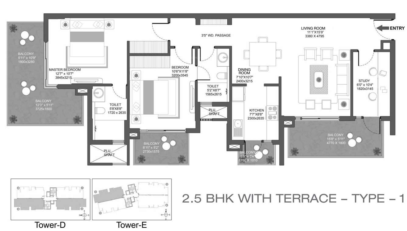 Godrej Oasis (2BHK+2T (871.88 sq ft) + Study Room 871.88 sq ft)