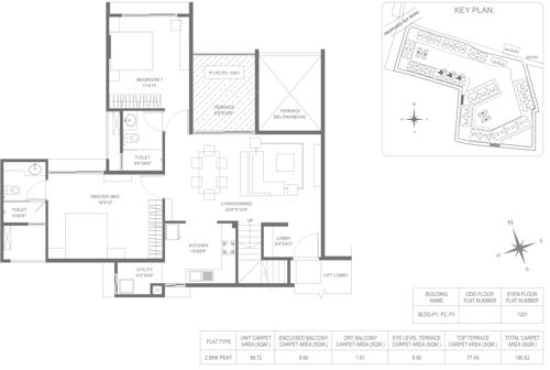 Marvel Ganga Fria P1 P2 P3 Building (2BHK+2T (954.97 sq ft) 954.97 sq ft)