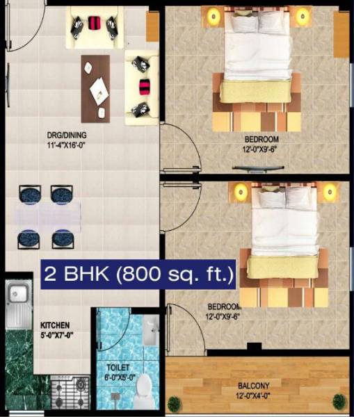  Daffodil Heights 2 (2BHK+2T (800 sq ft) 800 sq ft)