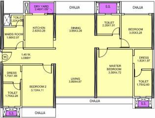 Rajesh White City Phase 2 Wing B (3BHK+3T (1,359.48 sq ft) + Servant Room 1359.48 sq ft)