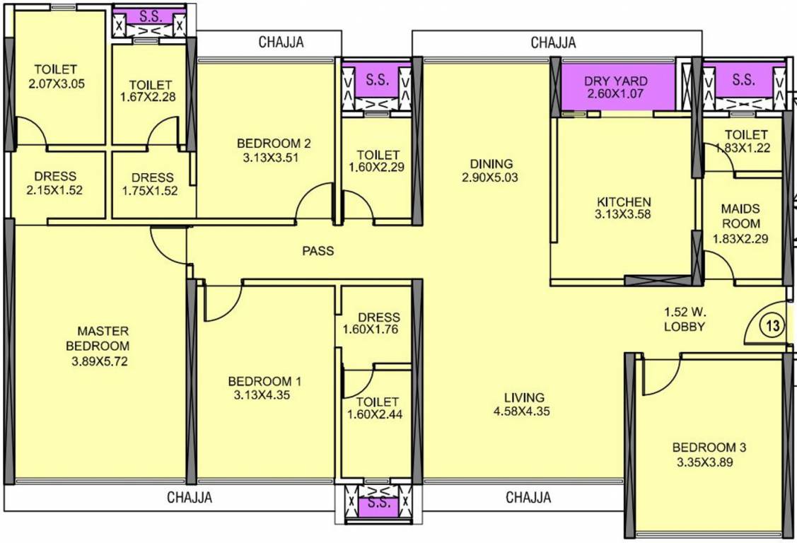 Rajesh White City Phase 2 Wing B (4BHK+4T (1,762.59 sq ft) + Servant Room 1762.59 sq ft)