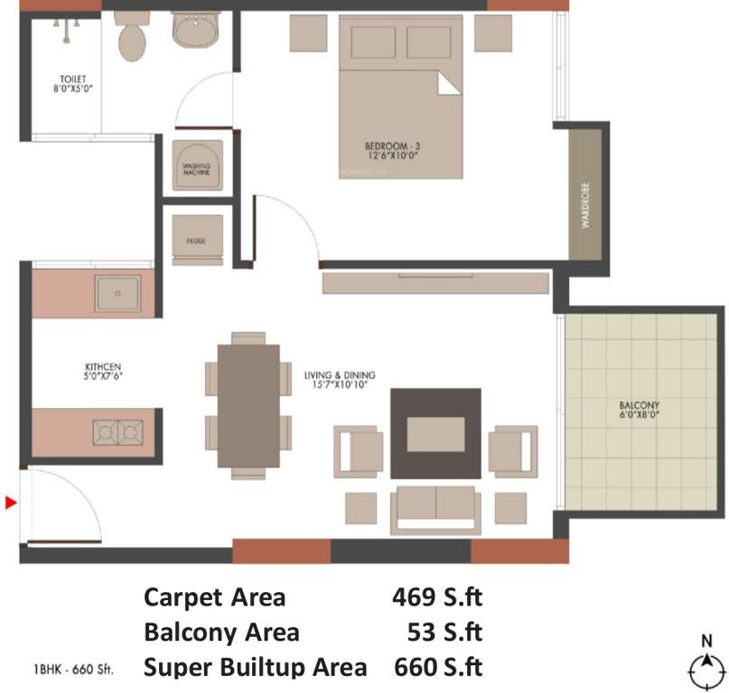 UKN The Belvedere By UKN Airport District Phase 1 (1BHK+1T (660 sq ft) 660 sq ft)