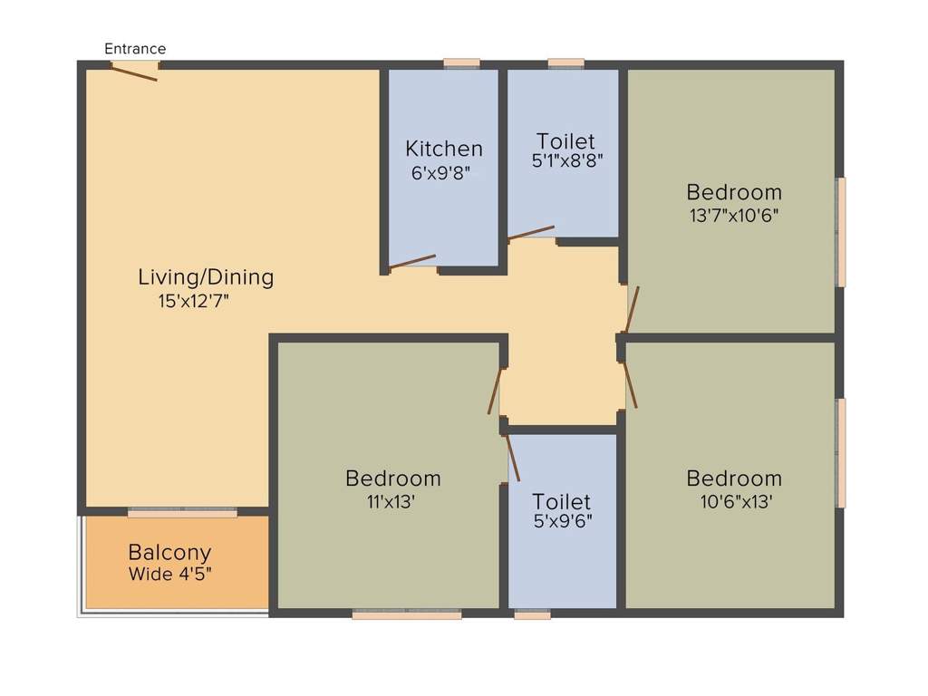 Space Club Town Gateway (3BHK+2T (1,430 sq ft) 1430 sq ft)