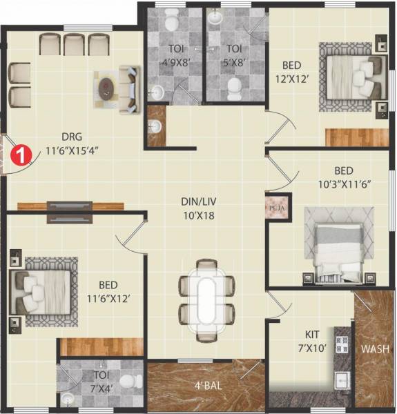  Sri Sai Raghavendra (3BHK+3T (1,450 sq ft) 1450 sq ft)