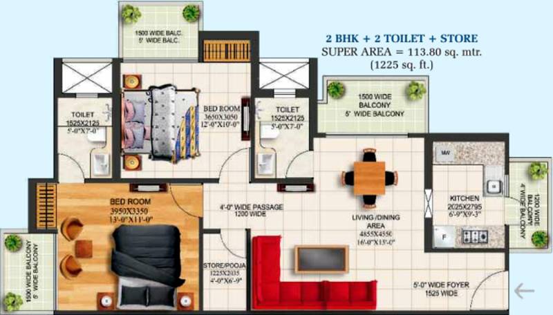  Alpha Heights (2BHK+2T (1,225 sq ft) 1225 sq ft)