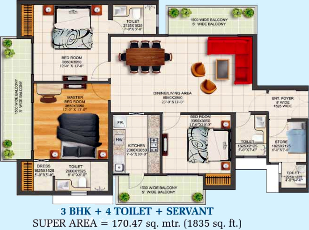 Alpha Heights (3BHK+3T (1,835 sq ft) + Servant Room 1835 sq ft) Alpha Heights (3BHK+3T (1,835 sq ft) + Servant Room 1835 sq ft)