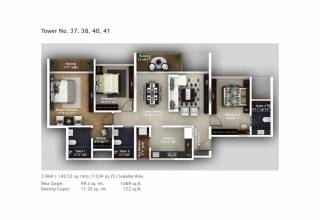 Amanora Amanora Adreno Towers (3BHK+3T (1,178.11 sq ft) + Study Room 1178.11 sq ft)