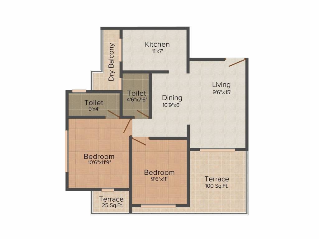 Mansarovar Blue Mount Edifice (2BHK+2T (895 sq ft) 895 sq ft)