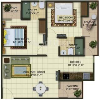 966 sq ft 2 BHK Floor Plan Image - Unimark Group Srijan Heritage
