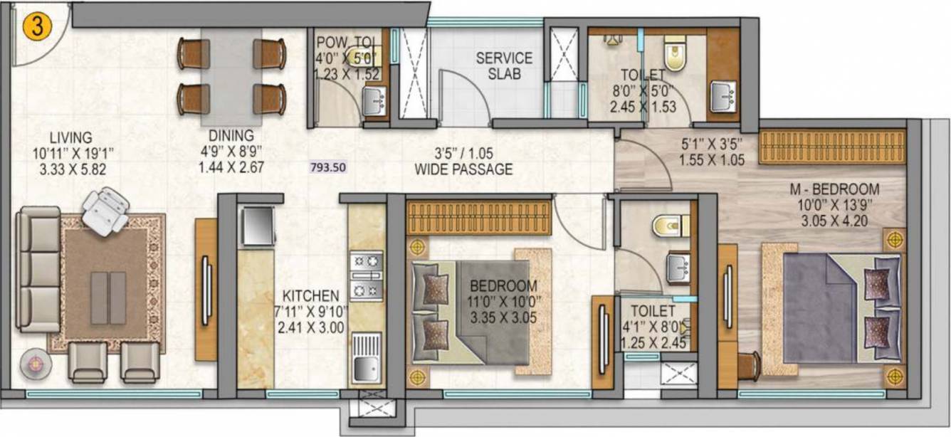 Sheth Auris Serenity Tower 3 (2BHK+2T (793.84 sq ft) 793.84 sq ft)