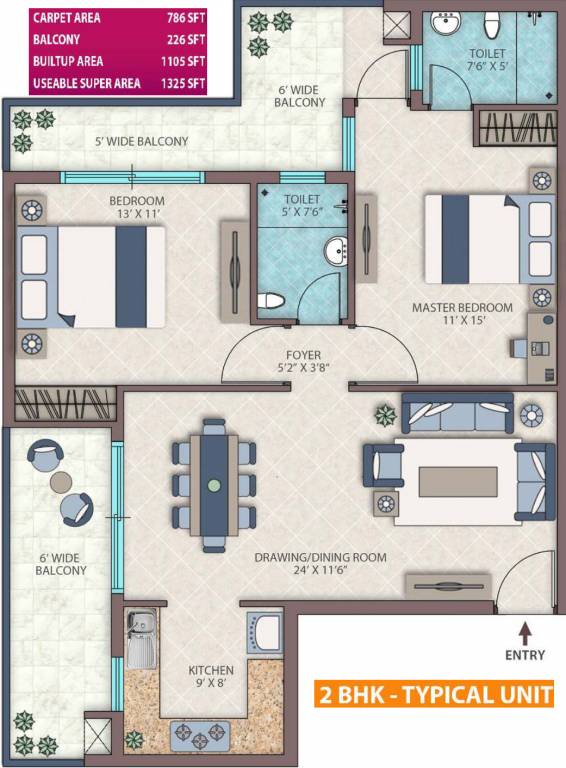Emerald Heights (2BHK+2T (1,325 sq ft) 1325 sq ft)