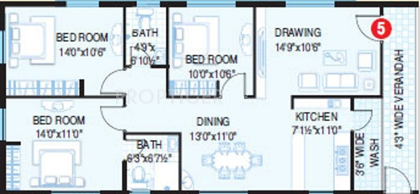 Floor Plan (3BHK+3T) Choice India Guru S Choice Residency Floor Plan (3BHK+3T)