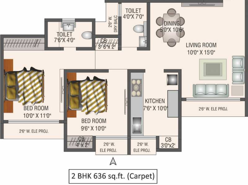 Saptashree Heights (2BHK+2T (636.25 sq ft) 636.25 sq ft)