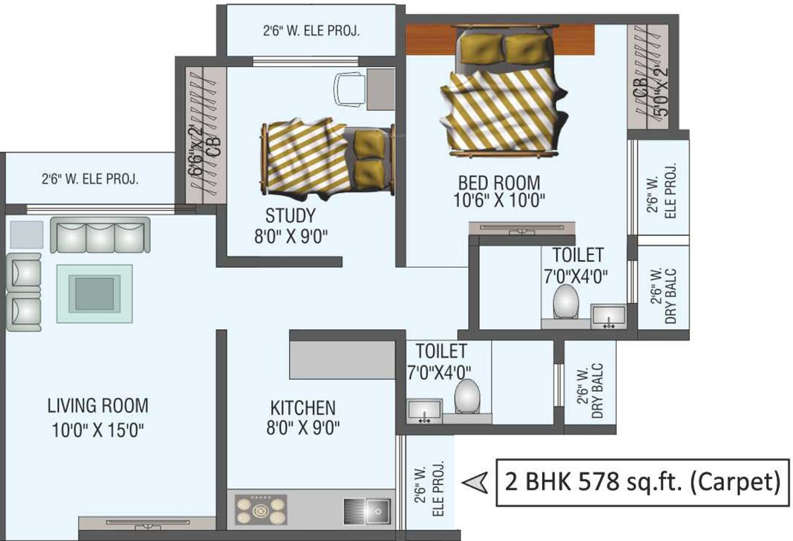 Saptashree Heights (2BHK+2T (578.24 sq ft) 578.24 sq ft)