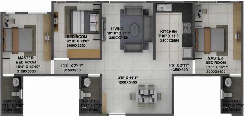 Terraform Dwarka Wing B (3BHK+3T (968.32 sq ft) 968.32 sq ft)