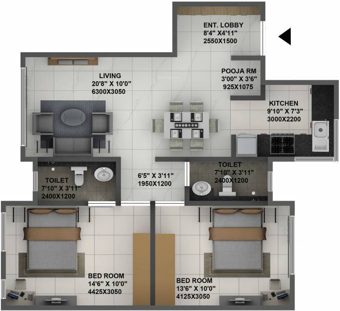 Terraform Dwarka Wing B (2BHK+2T (733.35 sq ft) + Pooja Room 733.35 sq ft)