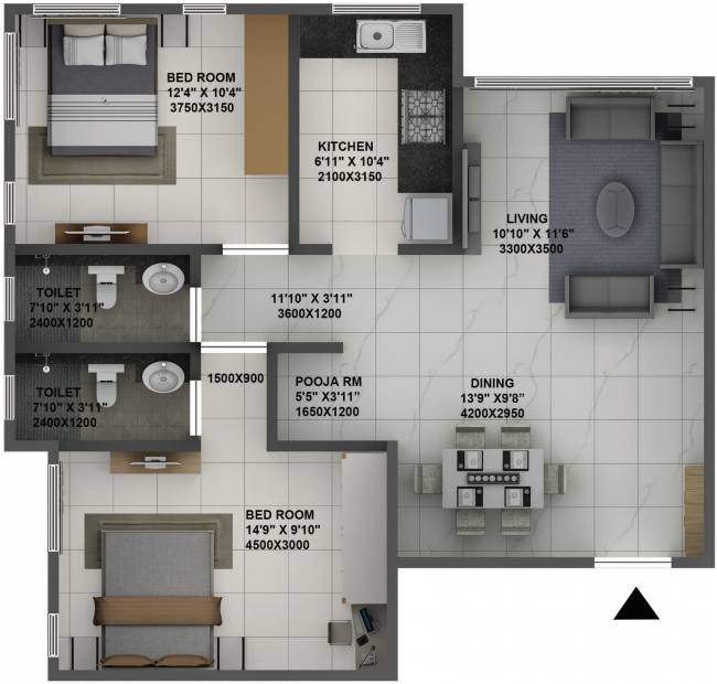 Terraform Dwarka Wing B (2BHK+2T (787.06 sq ft) + Pooja Room 787.06 sq ft)