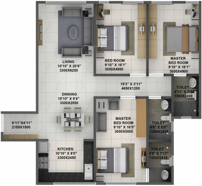 Terraform Dwarka Wing B (3BHK+3T (1,143.45 sq ft) 1143.45 sq ft)