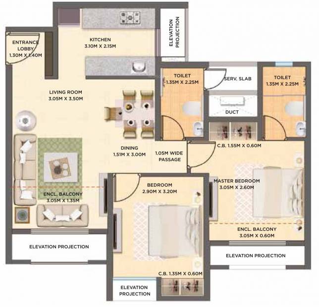 Dosti West County Oak (2BHK+2T (575.33 sq ft) 575.33 sq ft)