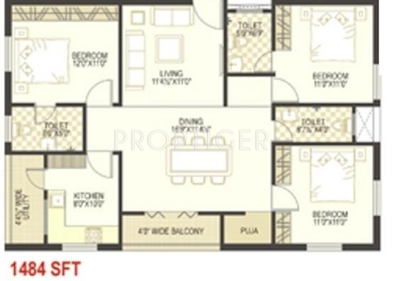 TNR Shakuntala (3BHK+3T (1,484 sq ft) 1484 sq ft)