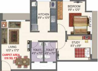 Better Parijat Towers (2BHK+2T (616.45 sq ft) 616.45 sq ft)