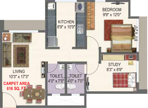 Better Parijat Towers (2BHK+2T (616.45 sq ft) 616.45 sq ft)