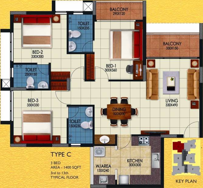 Sun Medanta (3BHK+3T (1,400 sq ft) 1400 sq ft)