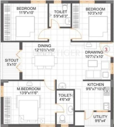 Alekhya Golden Bamboos (3BHK+2T (1,235 sq ft) 1235 sq ft)