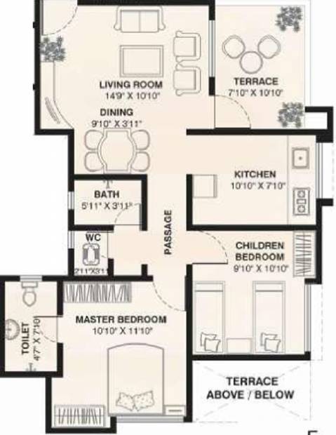 Dreams Elegance A Wing CH (2BHK+2T (654.88 sq ft) 654.88 sq ft)