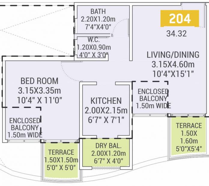 VTP Urban Life Phase 1 (1BHK+1T (369.42 sq ft) 369.42 sq ft)