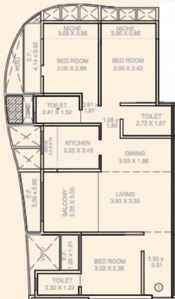 Kumar Parasmani A (3BHK+3T (861.76 sq ft) 861.76 sq ft)