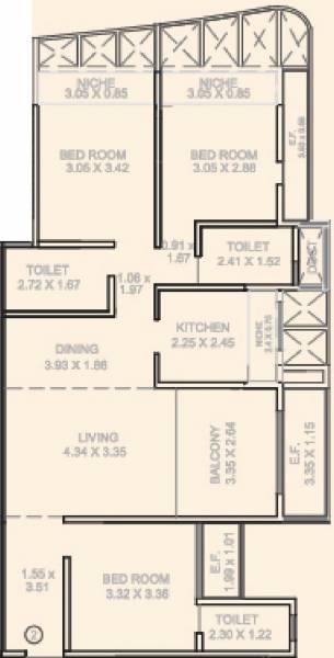 Kumar Parasmani A (3BHK+3T (875.86 sq ft) 875.86 sq ft)